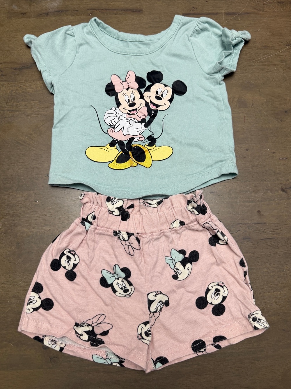 Disney Girls Minnie & Mickey 2-Piece Pajama Set in Mint and Pink